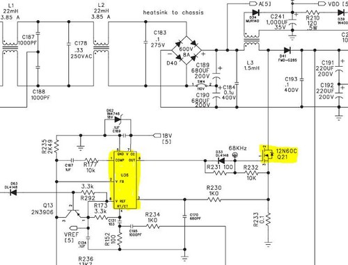 Mackie SRM450-V2 Active Speaker/Monitor Repair Kit U36: UC3842 + Q21 FET - Picture 4 of 5
