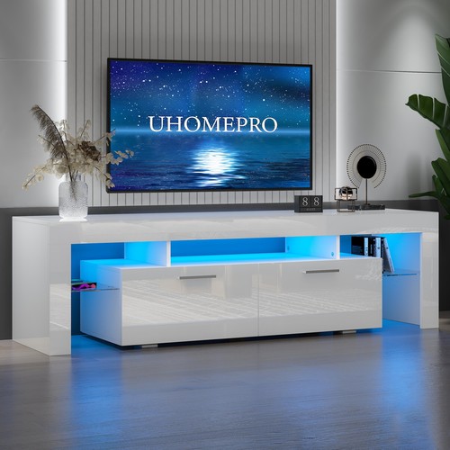 Centro De Entretenimiento Con Luz LED Blanco Muebles Para TV 55 65 75 Pulgadas - Picture 10 of 10