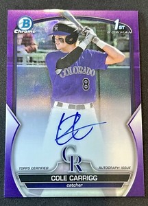 2023 Topps Chrome Bowman Draft 1st Cole Carrigg Auto Purple /250 Color Match 💎