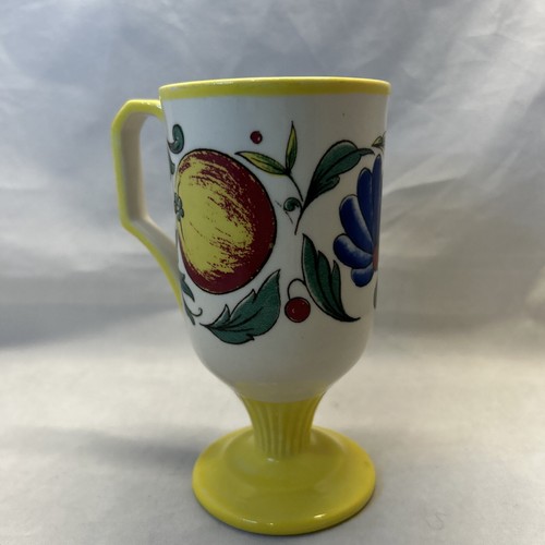 Shenango China Footed 8 oz Coffee Mug Blue Flowers Red Apple Yellow Band 1963 - Picture 3 of 8