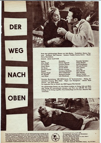 "Der Weg nach oben" PROGRESS-Filmprogramm (DDR) Nr. 90/63, Regie: Jack Clayton - Bild 2 von 2