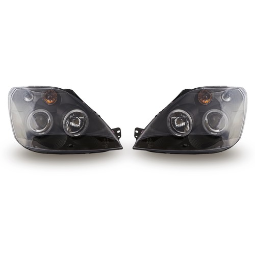 headlights for FORD FIESTA MK6 2002 2003 2004 2005 angel eyes black LHD - Picture 2 of 10