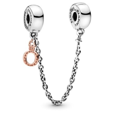 Authentic Pandora Charm, ROSE, Dangling O Crown Safety Chain