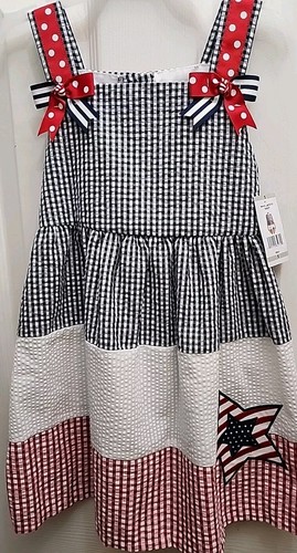 COUNTING DAISIES Girl's Red White Blue Sundress Dress Size 5 NWT 5th July  - Picture 1 of 8