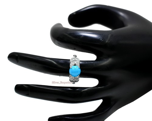 8 MM Natural Turquoise Gemstone 925 Solid Silver December Birthstone Bridal Ring - Imagen 11 de 12