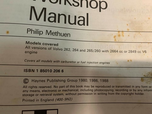 Haynes Volvo 260 series 1975-1985 Owners Workshop manual - Picture 3 of 3