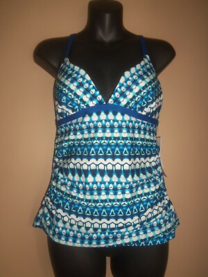 NEW NWT $88 JANTZEN BLUE WHITE STRAPPY BATHING SWIMSUIT TANKINI SWIM TOP SIZE 6