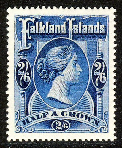 ISLAS MALVINAS Reina Victoria 1898 2/6d. Deep Blue SG 41??POSIBLE FALSIFICACIÓN?? - Imagen 1 de 2