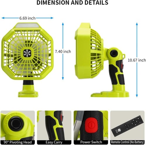 Cordless Fan Portable Camping Fan Compatible with Ryobi 18V ONE+ Li-ion Battery - Picture 2 of 7