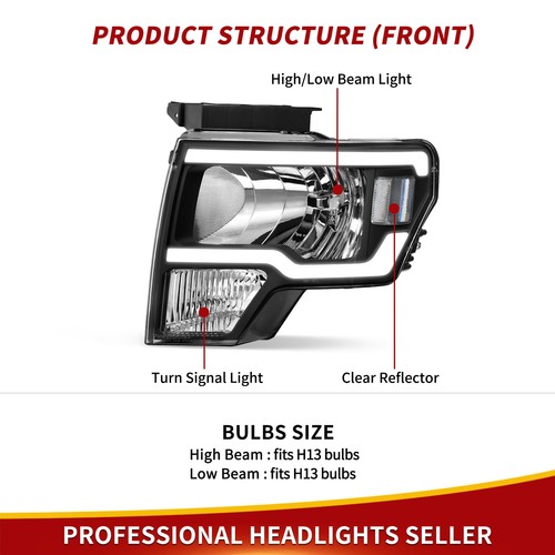 LED DRL Headlights Sequential Turn Signal For 2009-2014 Ford F150 09-14 F-150 - Picture 6 of 13