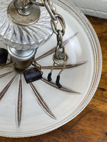 Beautiful 1950's Chandelier w/ Chip Free Shade & 3 Sockets, 18 3/4" Hang Length - Picture 18 of 22
