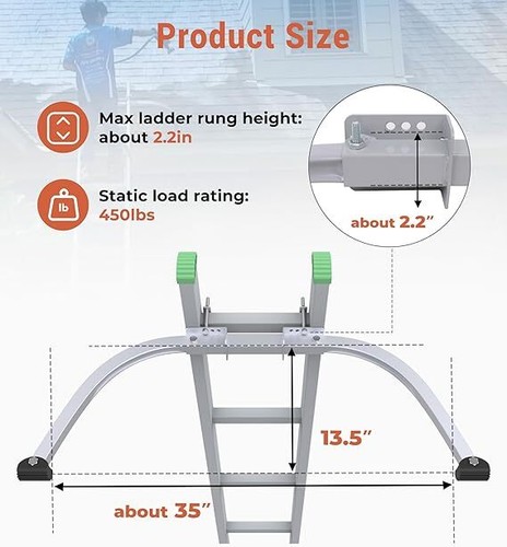 Extension Ladder Stabilizer for Roof Gutter, 450 Lbs Weight Rating, Ladder Accs - Picture 3 of 24