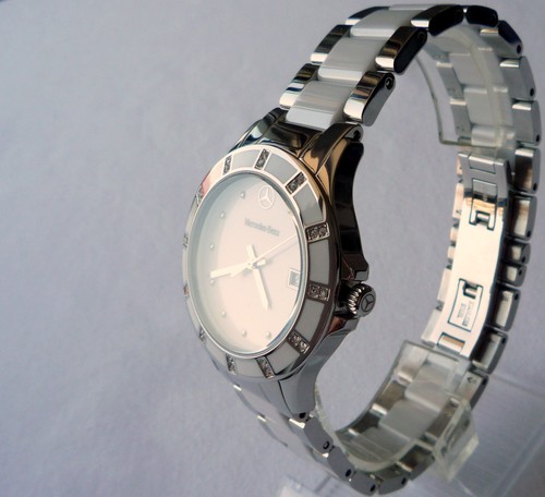 Mercedes Benz Ladies Women's Classic Car Accessory Ceramic Swarovski Swiss Watch - Picture 9 of 23