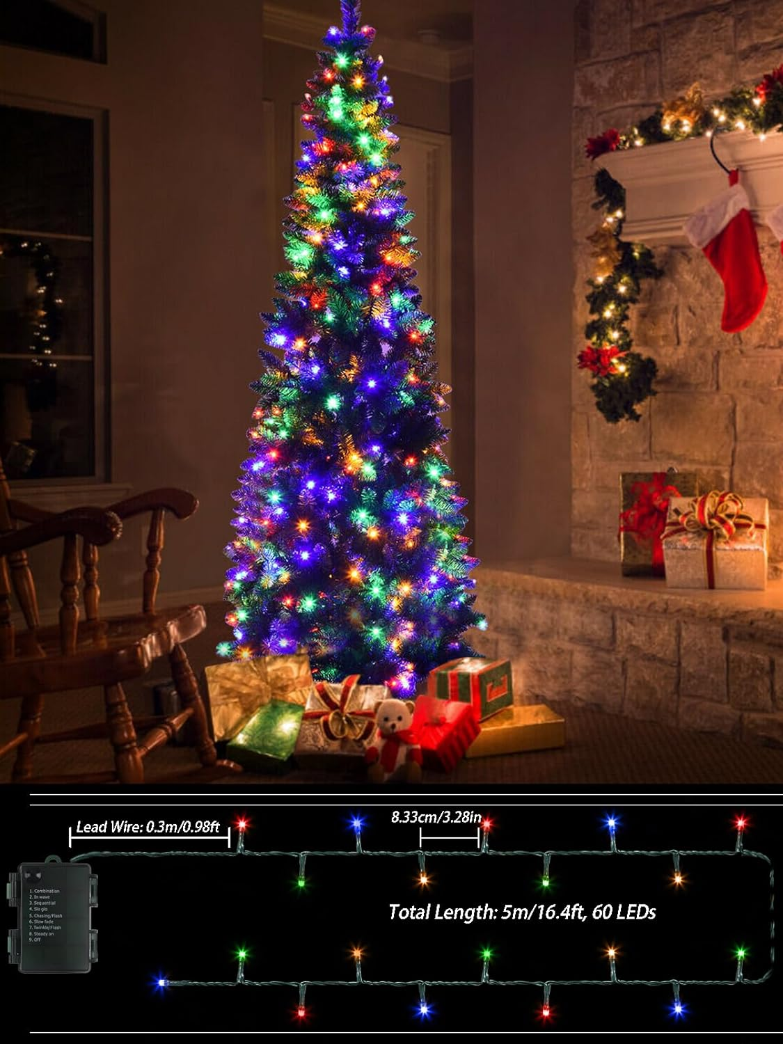 1 Pack Each 16.5Ft 60 LED Battery Operated Christmas Tree Lights Indoor