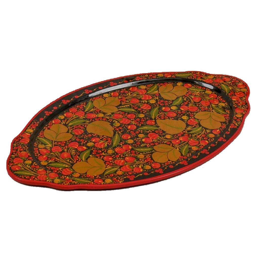 Hohloma Tablett oval handgefertigt in Russland Holz Geschenk Vintage Retro Hohloma Tablett oval handgefertigt in Russland Holz Geschenk Vintage Retro