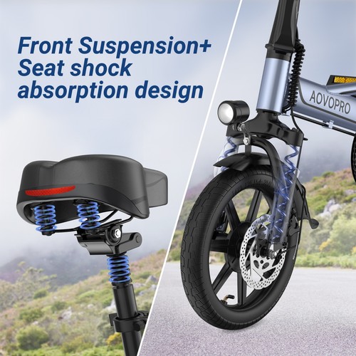 AOVOPRO 14INCH Lightweight Folding Electric Bike ES60PRO Ebike Bicycle Commuting - Picture 7 of 12