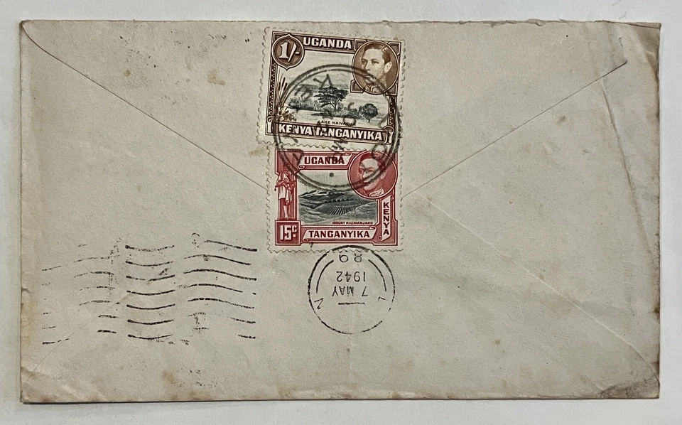1942 VOI KENYA KUT CUBIERTA ENVIADA A LONDRES INGLATERRA GRAN Bretaña, sellos en la parte delantera y trasera Foto 2 de 2