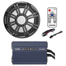 KICKER 45KM102 10" Marine Boat Subwoofer+Hifonics Amp+Charcoal LED Grille+Remote