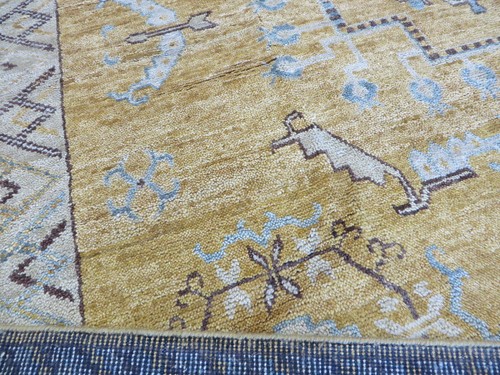 9 x 12 Hand Knotted Gold Khotan Oushak Oriental Rug G12290 - Picture 12 of 12