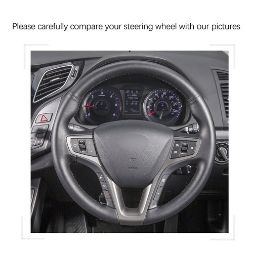 Black Leather Red Marker Handsewing Car Steering Wheel Cover for Hyundai I40 - Picture 3 of 14