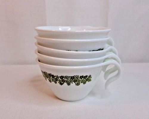Vtg Corelle Spring Blossom Crazy Daisy Coffee/Tea Cups w/Hook Handle-Set of 5