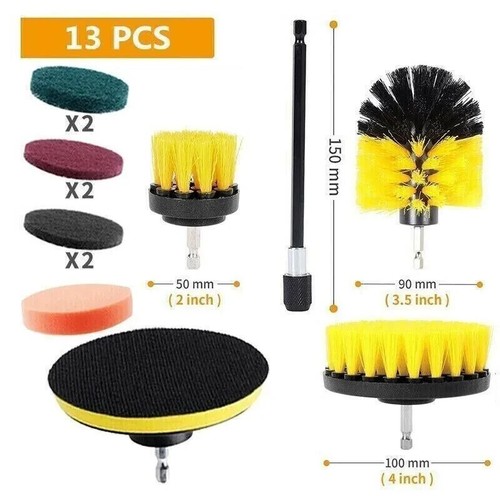 13pc Brush Attachment Drill Cleaning Set Power Scrub Home Car Tile Bathroom Rug - Picture 16 of 24