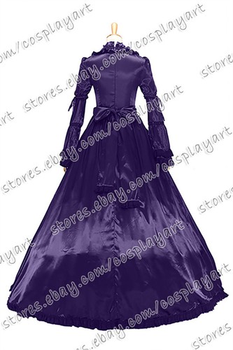 Lady Victorian Gothic Punk Ruffles Velvet Cute Ball Gown Wedding Formal Dress - Picture 36 of 48