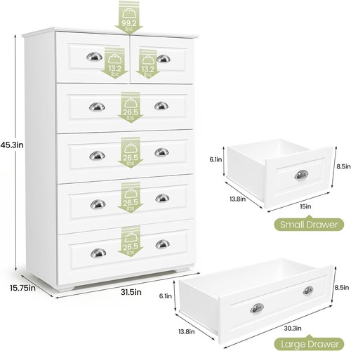 6 Drawer Dressers, Tall Wood Dresser, Chests of Drawers for Entryway Closet NEW】 - Picture 6 of 9