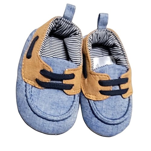 NEW Target Brown & Blue Baby Boy Boat Crib Shoes w Faux Laces sz 3-6 Months - Picture 2 of 8