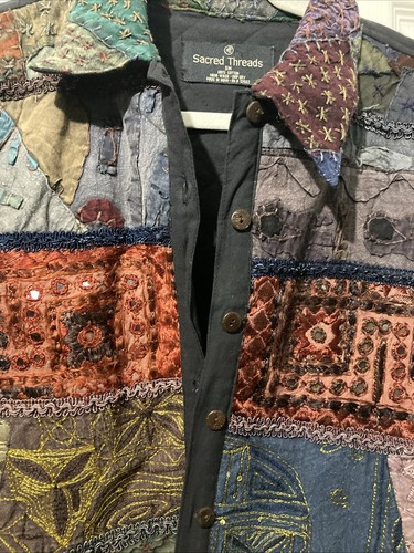 Sacred Threads Womens Size Small Shacket Jacket Cropped Hippie Patchwork Boho - Picture 2 of 8