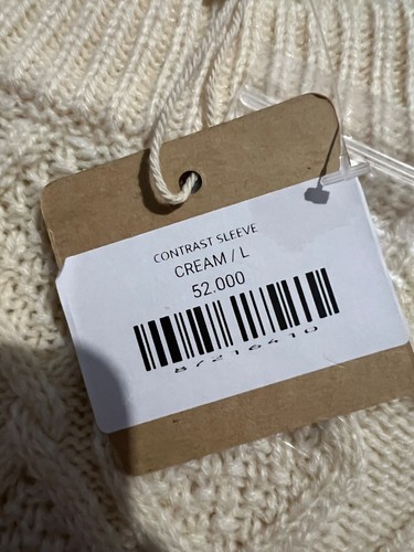 Blu Pepper Cream Cable Knit Sweater with Contrast Pinstriipe Sleeves Size L - Picture 3 of 9