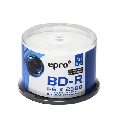 50 EPRO 6X 25GB LTH BD-R Blu-ray Disc White Inkjet AZO MCC EPROBDR6XBH-50-PRI