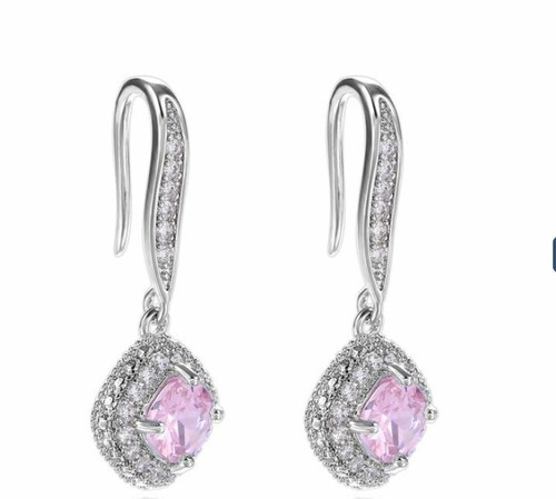 Radiant Cut Cubic Zirconia White 925 Sterling Silver Drop Dangle Earrings Women - Picture 5 of 18