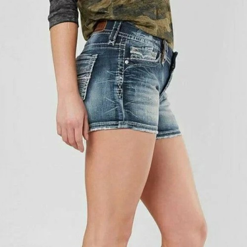 🤘ROCK REVIVAL🎸 MAGNOR EASY FIT MID-RISE MEDIUM WASH SHORTS Size 29 - Picture 5 of 16