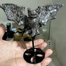 1pc natural yooperlite hand carved crystal bat healing decor skull +stand gift