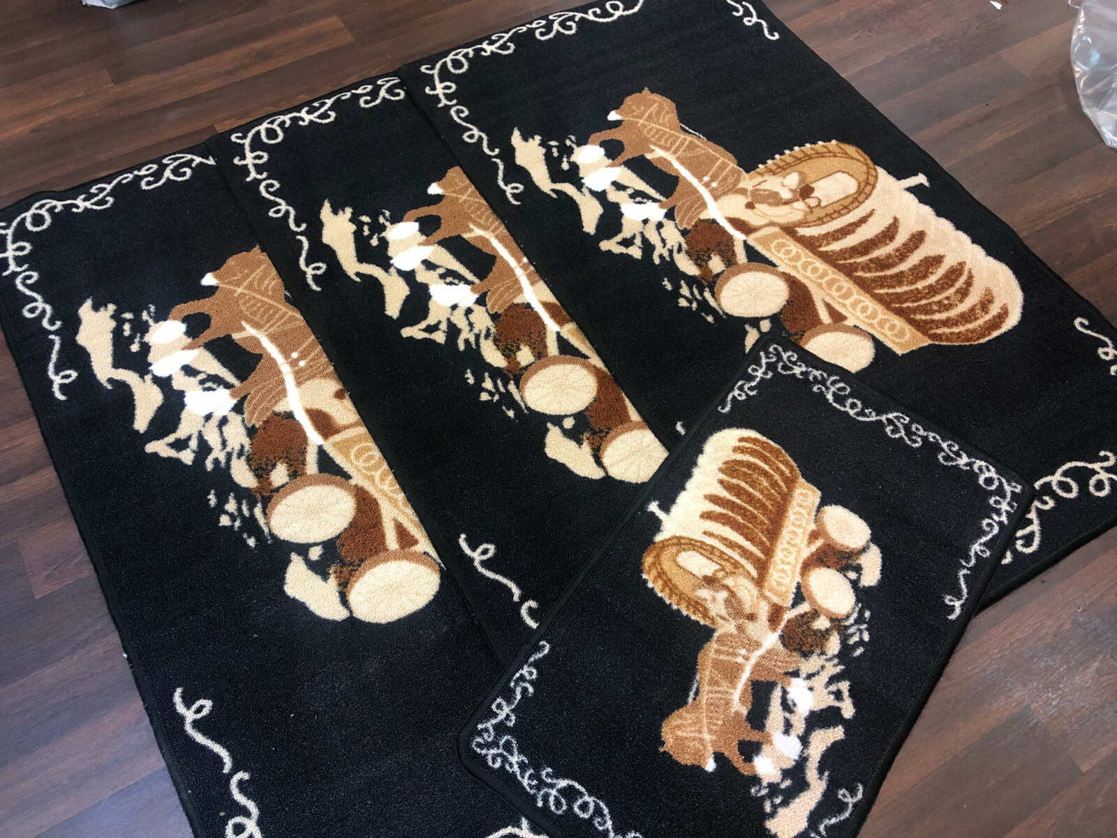 ROMANY GYPSY WASHABLE FULL SET OF TOURER SIZE 67X120CM MATS/RUGS BLACK WAGON eBay