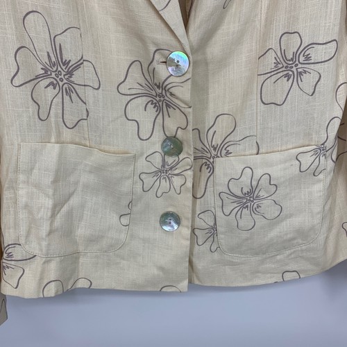 VRG GRL Blazer Womens 8 Linen Blend Floral Print Beige Button Pockets Pads NWT - Picture 3 of 9
