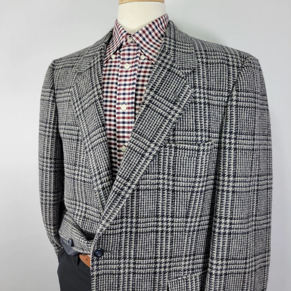 Abrigo Blazer Deportivo OAKTON Ltd Para Hombre Tweed Dos Botones Gris Pata de Gallo Lana 46R Foto 3 de 4