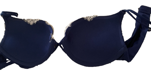 Victoria's Secret Very Sexy Push-Up Bra Size 32A Blue Satin White Lace Overlay - Bild 7 von 10