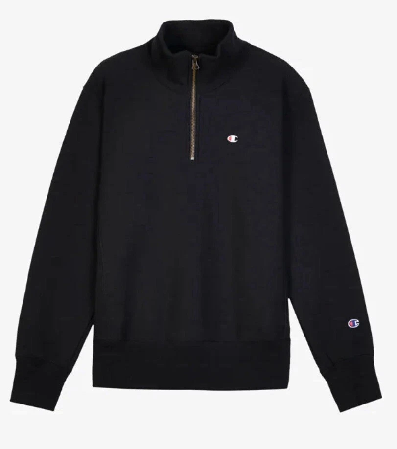 Style années 90 Champion tissage inversé lavé 1/4 zip noir logo moyen rare suprême
