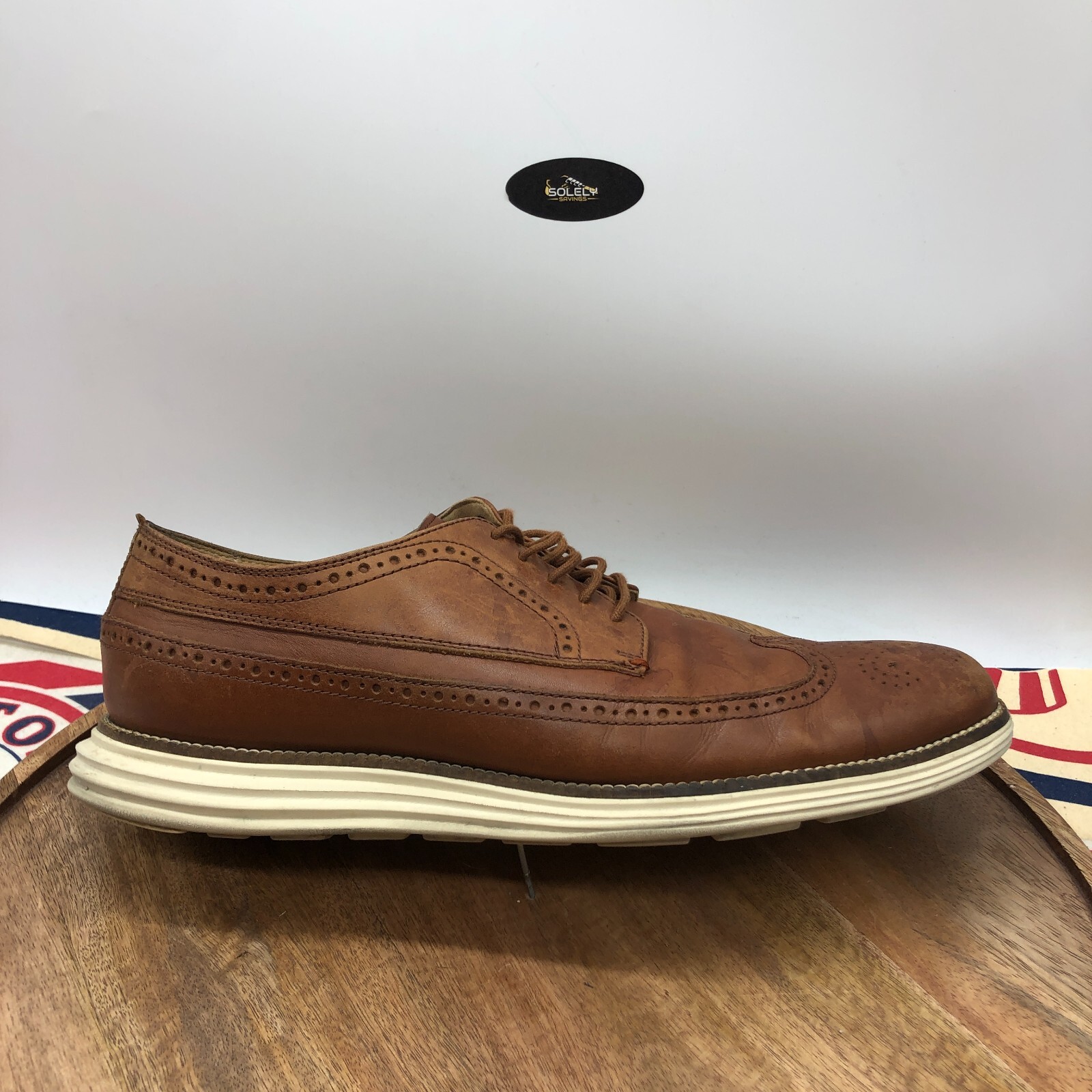 SAOLA Scarpe da uomo originali Cole Haan Grand OS Wingtip C21133 marroni in pelle taglia 12 M