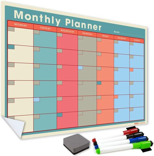 Sticky Wall Planner Monthly Calendar Weekly Daily White Board Memo Dry Wipe Pens - Picture 9 of 66