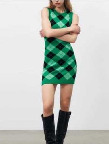 Zara Women's NWOT Blue Argyle Sweater Knit Mini Dress Size Medium - Picture 2 of 9