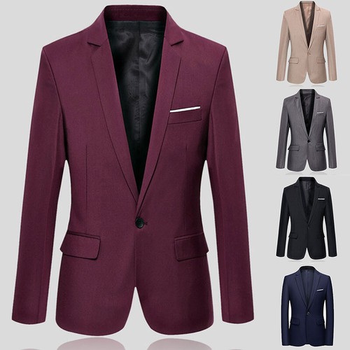 Men Suit Blazer Jacket Coat Tops Dress Business Work One Button Formal Casual e - Picture 1 of 17