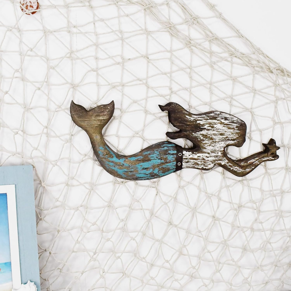 Wooden Mermaid Wall Decorations Hanging Wall Statue Large Wood Mermaid