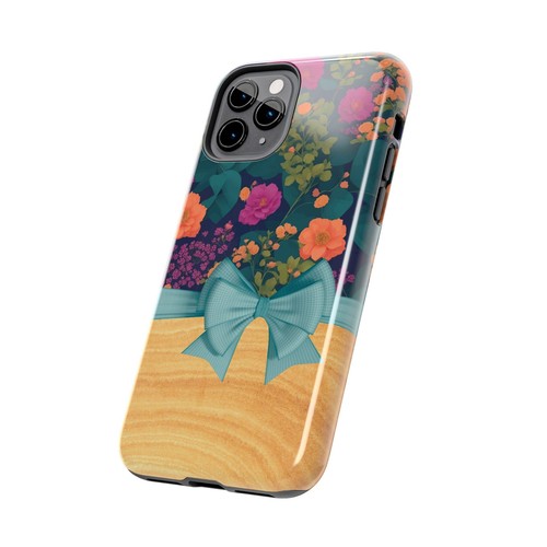 Boho Blue Teal Floral, Wood Footer Tough Phone Case for Iphone Samsung Galaxy - 第 77/108 張圖片