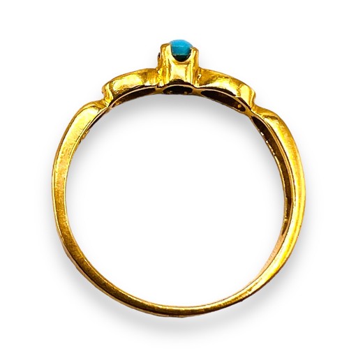 18k Yellow Gold Natural Blue Turquoise Diamond Ring 5.75 - Picture 3 of 14