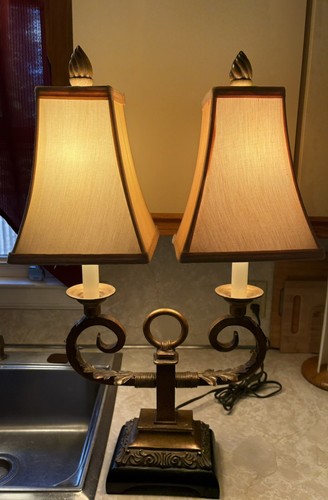 Uttermost Hollywood Regency Double Shade/Arm Desk/Table Lamp Antique