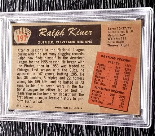 1955 BOWMAN RALPH KINER BASEBALL CARD #197 ****NICE CENTERING**** PSA 6.5 EXMT+ - Picture 5 of 5