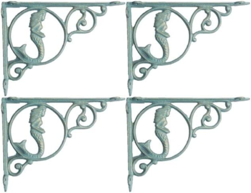 4 Mermaid Shelf Brackets Nautical Cast Iron Braces Corbels - Afbeelding 1 van 4